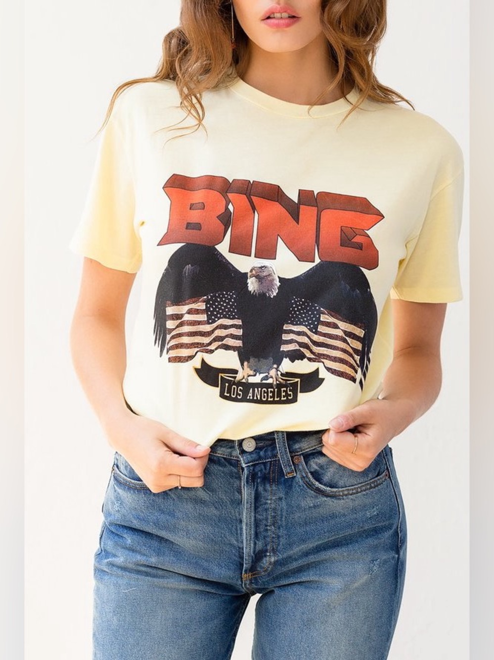 Anine Bing Vintage Eagle Bing Tee in Popcorn